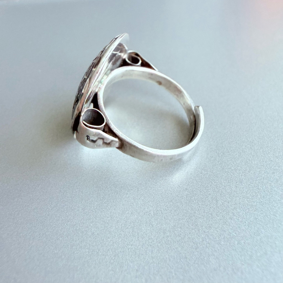 Artisan Mayan Aztec Calendar Sun Disk Diamond Cut Sterling Silver Mexico Ring - Picture 4 of 8